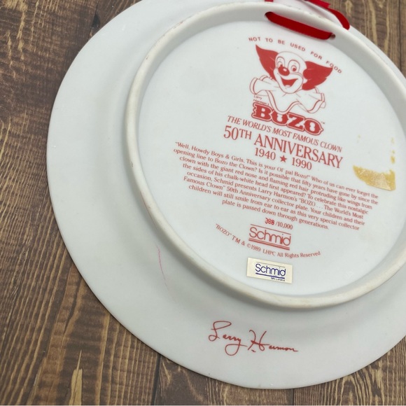 Schmid Bozo The Clown Plate Wall Plaque Vtg 50 Anniversary Porcelain 7 In Flaws - Picture 6 of 9